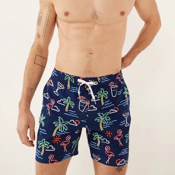 chubbies Other - Chubbies Navy Blue Neon Tropical Men's Swim Trunks with Drawstring 5.5” inseam